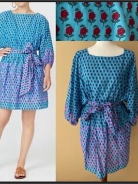 NWOT J. Crew turquoise & pink cotton floral dress